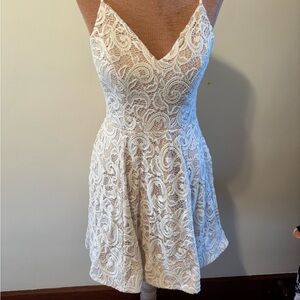 My Michelle Cream Lace Mini Dress with V-Neck